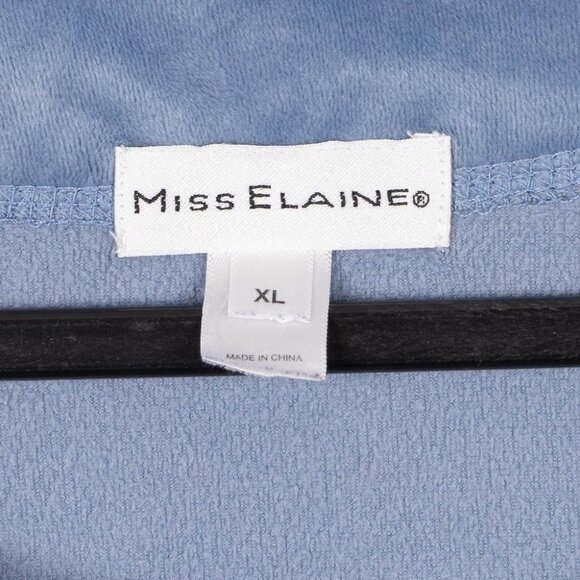Miss Elaine Velour Robe XL Womens Light Blue Full Zip Embroidered Lounge Pockets - Picture 6 of 7